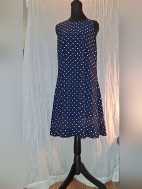 Anne Klein Navy with White Polka Dot Fit-and-Flare Midi Dress
